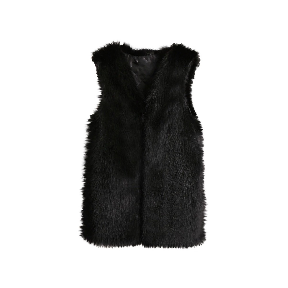 love tree Black sleeveless fair fur vest
